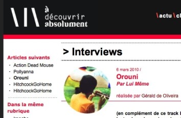 Orouni - Interview - <a href="http://www.adecouvrirabsolument.com/interviews/orouni.html">A Découvrir Absolument</a>