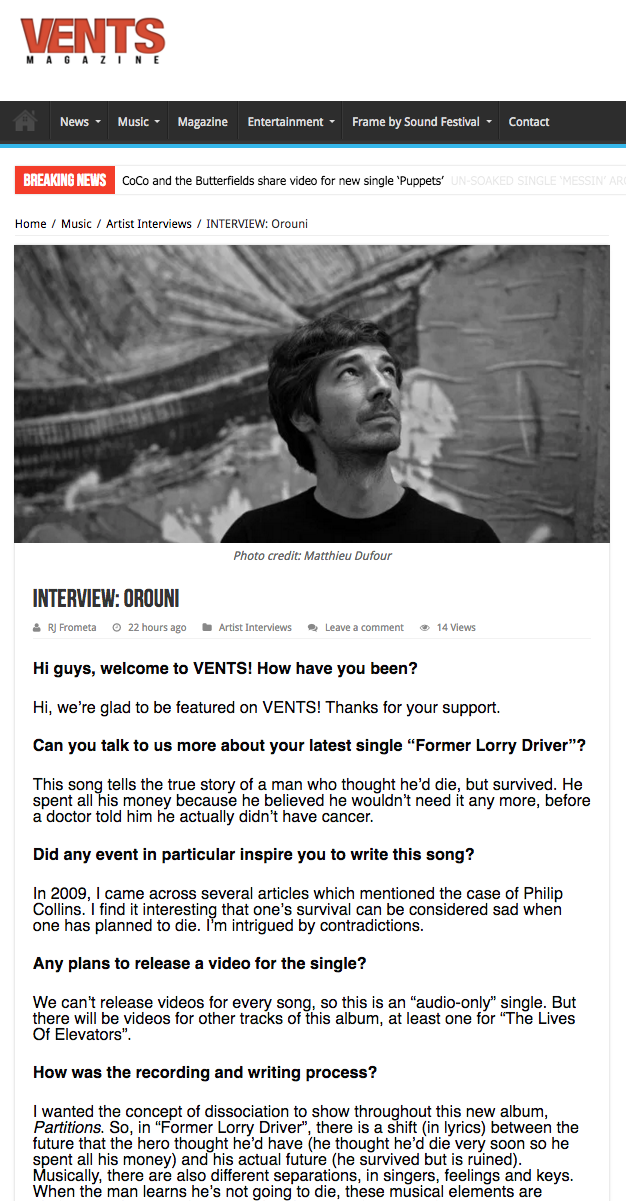 Orouni - Vents Magazine interview
